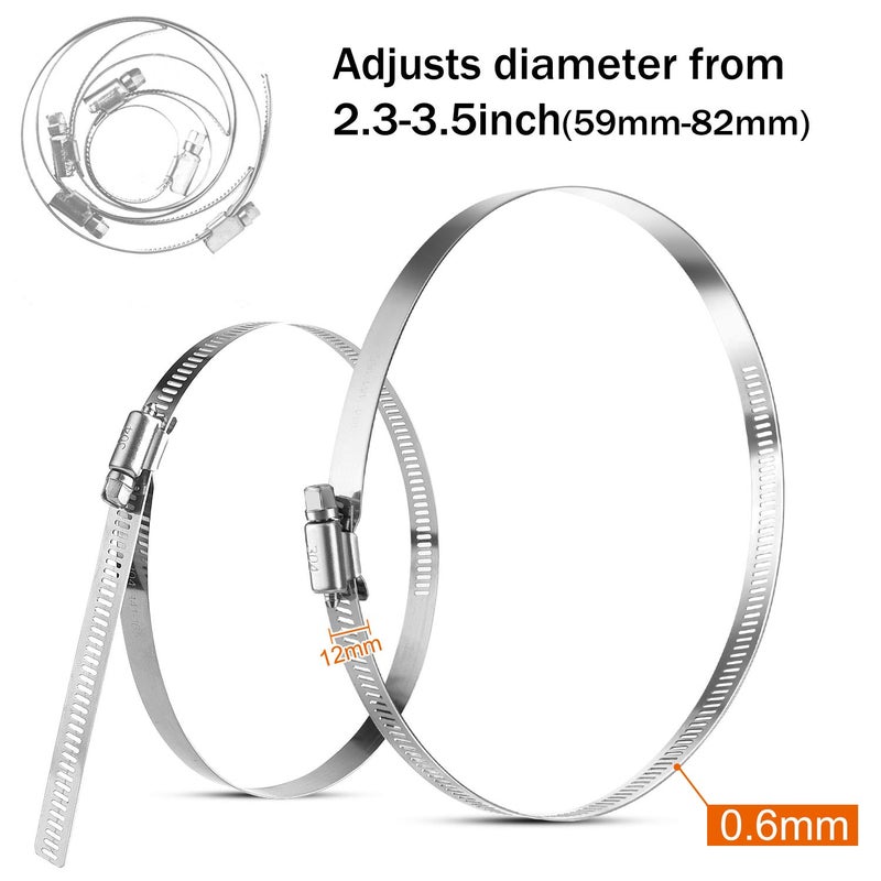 MIAHART 3 inch Hose Clamp Adjustable 304 Stainless Steel Duct Clamps 6 Pack Worm Gear Adjustable 59mm-82mm Pipe Clamp Worm Drive Clamp for Automotive Mechanical Agriculture - Image 2